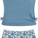 Girls Tankini Swimsuits Two Piece Bathing Suit Drawstring Swimwear Set for Girls 9-10 Years