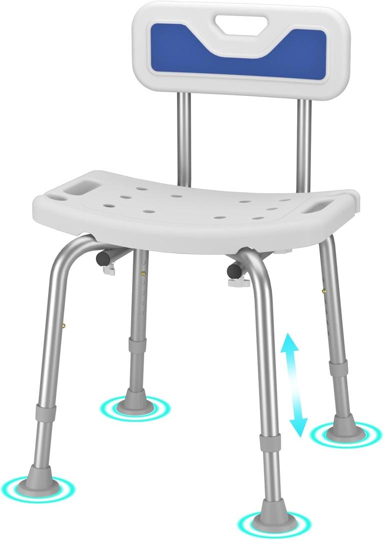 Adjustable Small Stool Heavy Duty Padded Shower Chair for Seniors Elderly Handicap Disabled Bariatric Adults Or Women with Back Bench Seat for Inside Shower Stall and Bathroom Bath Tub Seats Chairs