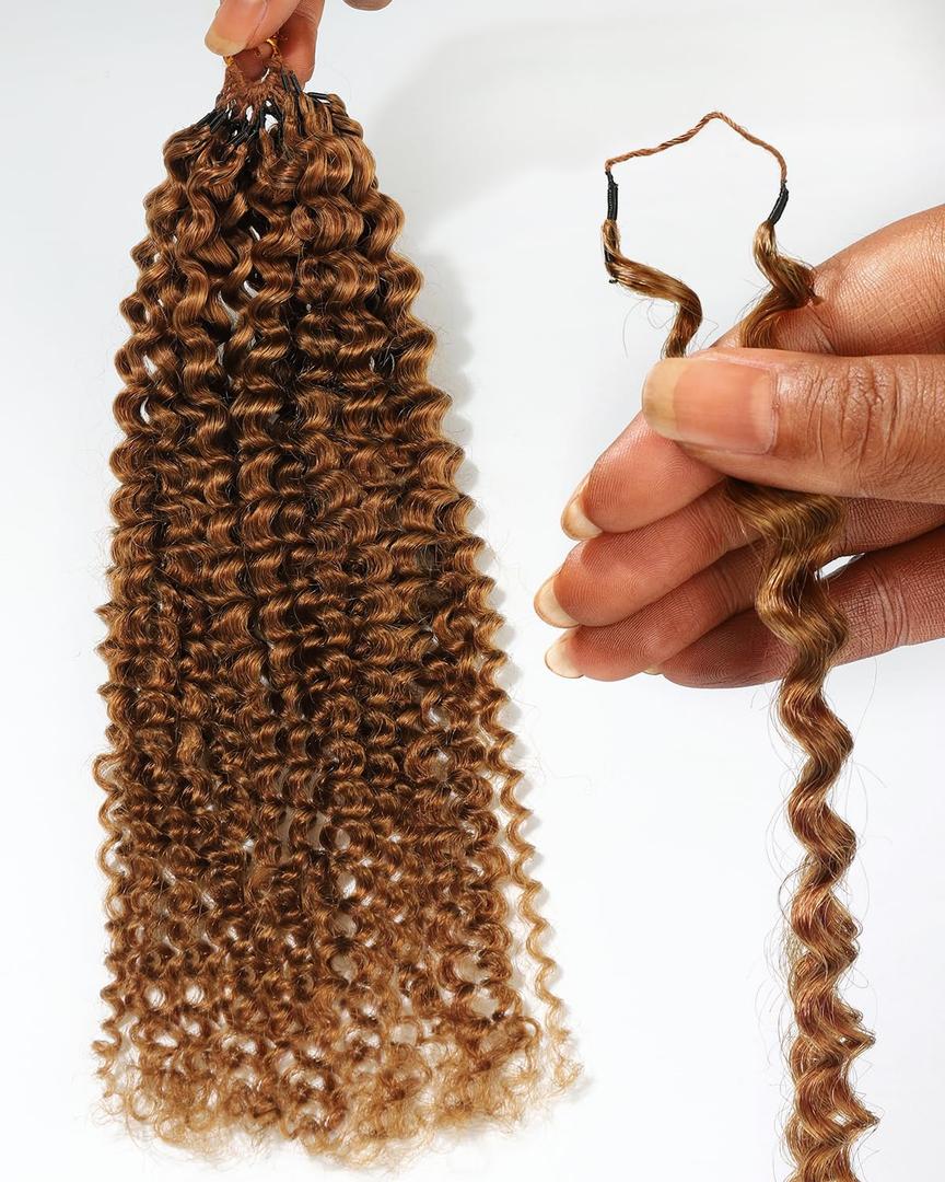 BEEOS Kinky Curly Crochet Human Hair 18 Inch, Pre-Separated Knotless Feather Crochet Hair for Black Women, Reusable Invisible String #30 Auburn Ginger 40g