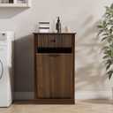 Wood Laundry Basket Cabinet, Hidden Trash Can Cabinet with Drawer, Versatile Storage Hamper Cabinets, Vertical Corrugated Laundry Hamper for Bathroom, Living Room, Kitchen (brown)