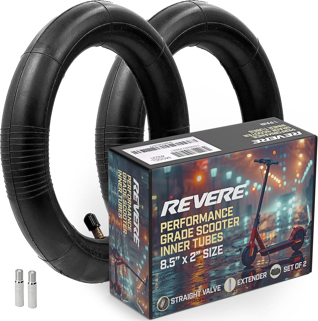 (2 Pack) Heavy-Duty 8.5x2 Replacement Scooter Inner Tubes 8.5" x 2" Straight Valve for Electric Scooters, Includes Extender Valves