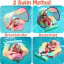Mambobaby Baby Swim Float with Tail & UPF Sun Canopy Rainbow