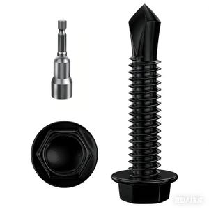 Wensilon (250Pcs) #81" Black Hex Washer Head Self Drilling Screws, 410 Stainless Steel Metal SheetScrewsTEK Screws, Sheet Metal Self Tapping Screws