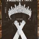Princess Tiara Crown with Satin Gloves Set Crystal Headpiece for Graduation Prom and Party Photo Props (Silver)