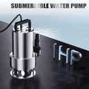 Sump Pump Submersible 1HP Dirty/Clean Water Transfer Pump 4500GPH Portable Electric Water Pump for Pool Draining Hot Tub Flooded Basement Ponds Garden Yard with Adapters