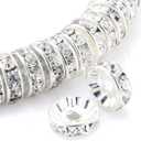 Allb 100Pcs Rondelle Spacer Beads 6mm Silver Plated Czech Crystal Rhinestone for Jewelry Making Loose Beads for Bracelets