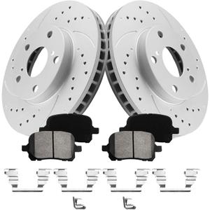 Front Brake Kit Compatible with 1997-2001 Toyota Camry (V6 3.0L ONLY), 1998-2004 Toyota Avalon | Ceramic Brake Pads & Drilled/Slotted Brake | 10.8in | 31050 & D707 | Front Brake Rotors (Geomet)
