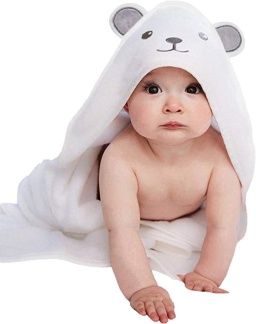 HIPHOP PANDA Hooded Towel - Rayon Made from Bamboo, Bath Towel with Bear Ears for Newborn, Baby, Toddler, Infant - Absorbent Large Baby Towel - Bear, 30 x 30 Inch