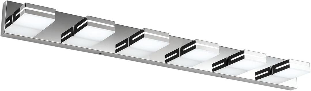 SineRise LED Modern Bathroom Vanity Light Fixtures, Modern Acrylic Bathroom Wall Lighting Fixtures Over Mirror, 6-Light, 48-Inch, Chrome, 100%-0% White 