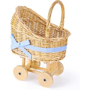 Wicker Baby Carriage Basket, Handwoven Rattan Stroller