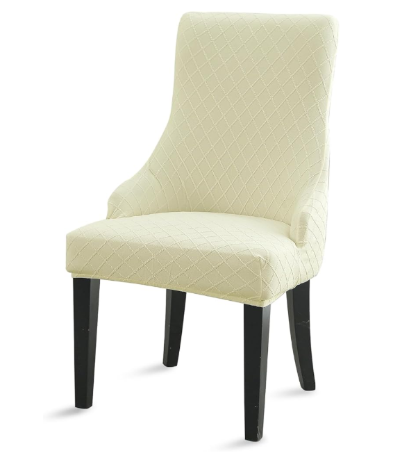 Liykimt Stretch Wingback Side Chair Slipcover-Accent Chair Cover Slipcover with Arm,Washable Upholstered Arm Dining Chair with Nailed Trim Protector for Dining Living Room (Rhombus Beige)