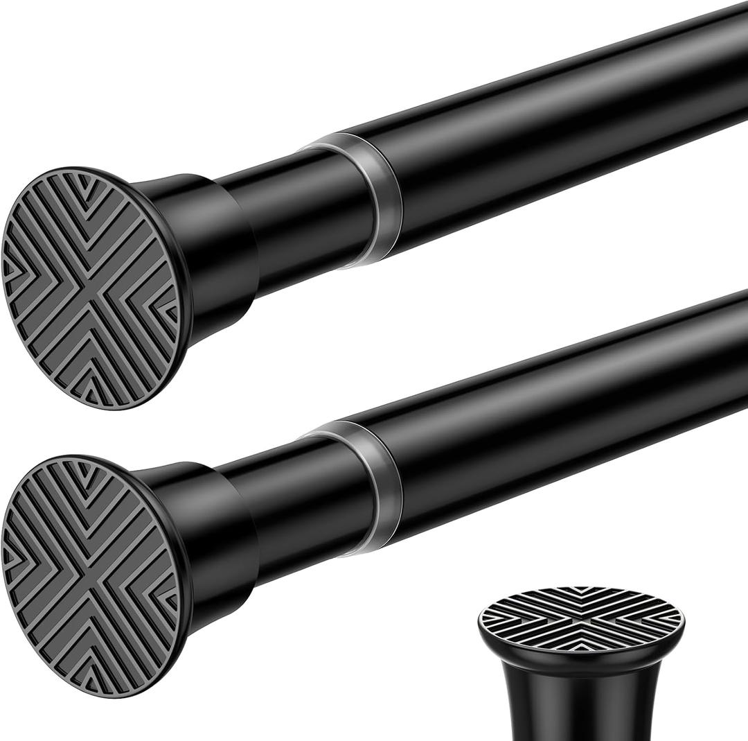 2PCS Black Tension Curtain Rods 23 to 46 Inch, Pressure Expandable Spring Rods Short Curtain Rods, Adjustable Curtain Rods for Windows Bedroom Doorway Closet Door