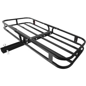 MaxxHaul 70107 53" x 19-1/2" Hitch Cargo Carrier - Trailer Mount Steel With High Side Rails For RV's, Trucks, SUV's, Vans, Cars 2" Receiver 500-lb Load Capacity , Black