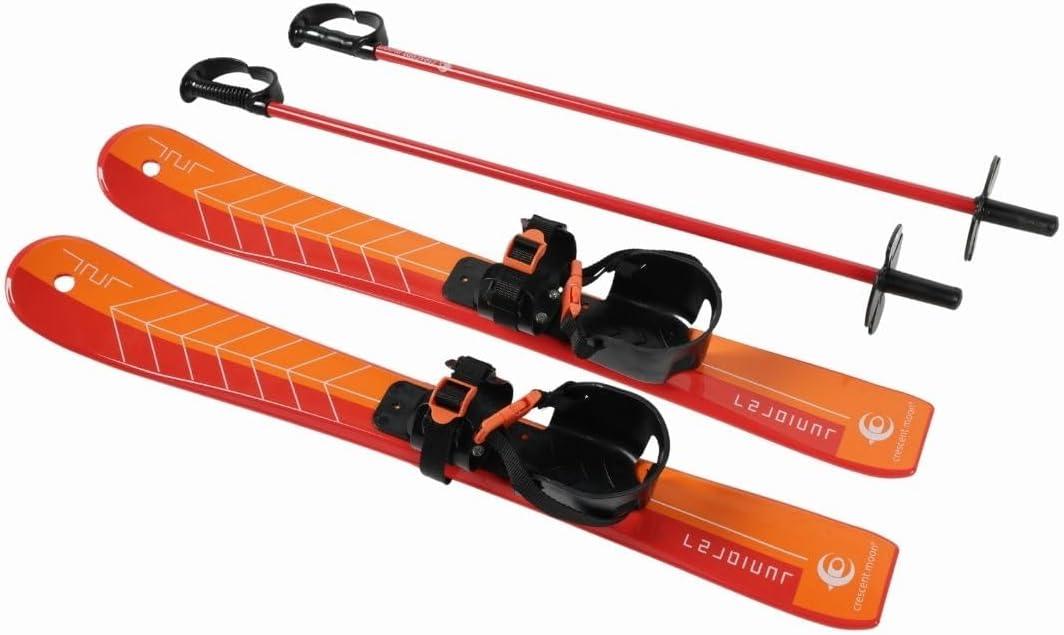 Crescent Moon Cross Country Skis for Kids Backyard Fun: Toddler Skis with Poles and Bindings, Winter Sports Snow Set for Beginners Ages 4 and Under