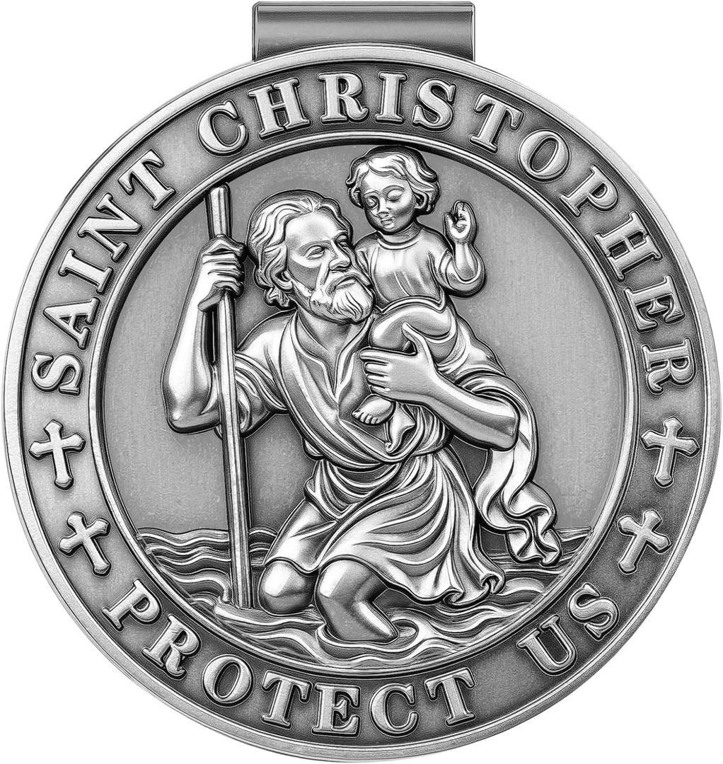 2 x St Christopher Medal for Car - Saint Christopher Car Visor Clip, Christian Car Accessories, Driving Safety Gift for New Drivers Families, Friends