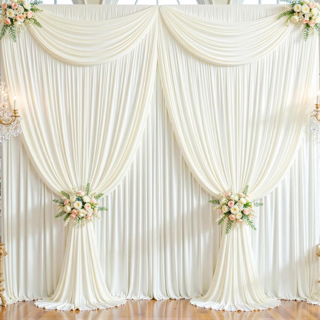 50ft x 10ft Wrinkle Free Ivory Wedding Backdrop Curtains for Party Bridal Shower Reception Decorations Ivory Fabric Curtain Backdrops Drapes for Photography Baby Shower Birthday Background