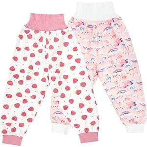 MooMoo Baby Waterproof Diaper Pants for Potty Training 2 Packs Nighttime Diaper Pants for Girls, M