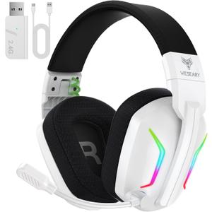 Wireless Gaming Headsets for PC, PS5, PS4, Switch, Mac, 2.4GHz Wireless Gaming Headphone with ENC Noise Canceling Microphone, Bluetooth 5.4, Cool Lighting, 50H Battery, 50mm Driver (Cosmic White)