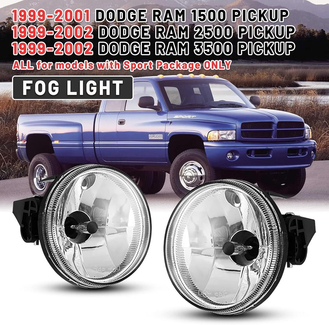 AUTOWIKI Fog Lamp For 1999-2001 DODGE RAM 1500 PICKUP Fog Lights Assemblies For 1999-2002 DODGE RAM 2500/3500 PICKUP 1 Pair (1 Set (Driver + Passenger))