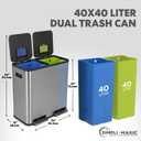 SIMPLI-Magic 21 Gallon (80L) Dual Compartment Kitchen Trash Can - Hands-Free Step Pedal, Soft-Close Lid, Stainless Steel Recycling Bin with Odor Filter (40L + 40L)