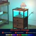 Sthmec Rustic Brown Industrial Nightstand Set of 2, Bedside Table with 2 Fabric Drawers, 3-Tier Storage, LED Light, Charging Station, 11.38''D * 15.38''W* 24.75''H