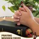 3 x Abvsdu 6Pcs Cross My Heart Encouragement Gift Wooden Cross Fingertip Stress Relief Gifts Fingertip Stress Relief Gifts Pocket Small Cross in Bulk with Bag Walnut Wooden Cross