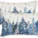 AACORS Christmas Winter Pillow Cover 12x20 Inch Set of 2,Watercolor Teal Tree Snowflake Decoration Holiday Farmhouse Pillow Case Nature Forest Decor for Home Sofa Couch (Blue) AK001-12