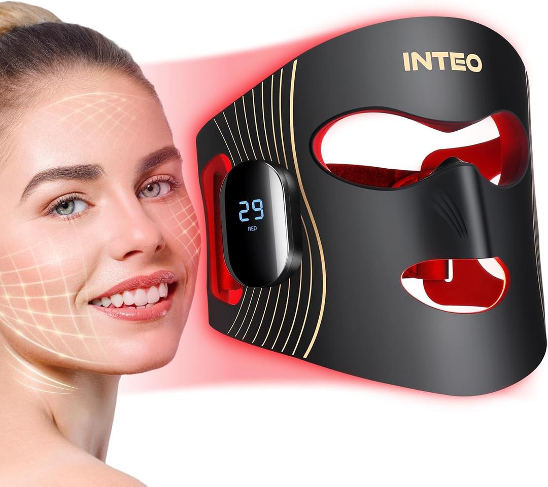 Red Light Therapy for Face 4 Modes, Breathable Red Light Therapy Mask with 4 Color Light Modes, 850NM Infrared LED Face Mask Light Therapy with Timer, Portable Led Mask for Home & Travel (Black)