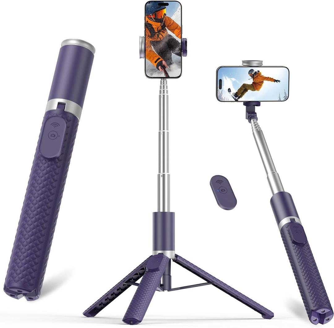 Vimose Phone Tripod & Selfie Stick with Remote, Portable, Lightweight for Video Recording Vlog, Extendable Travel Tripod Stand Compatible with iPhone Android, Purple, 62"