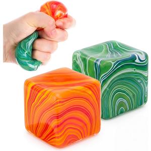 2 Pcs Stress Cube Bulk Swirl Ice Cube Stress Ball for Adults Anxiety Relief Soft Squeeze Sensory Square Ball for ADHD Prizes Goodie Bag Stuffers Party Favors(Green, Orange)