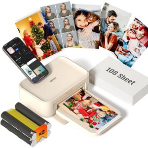 4x6 Photo Printer, CP4100 Photo Printer for iPhone & Android with 108 Sheets & 2 Cartridges, Wi-Fi Wireless Portable Picture Printer, Instant Print Photos, Dye Sublimation, Beige