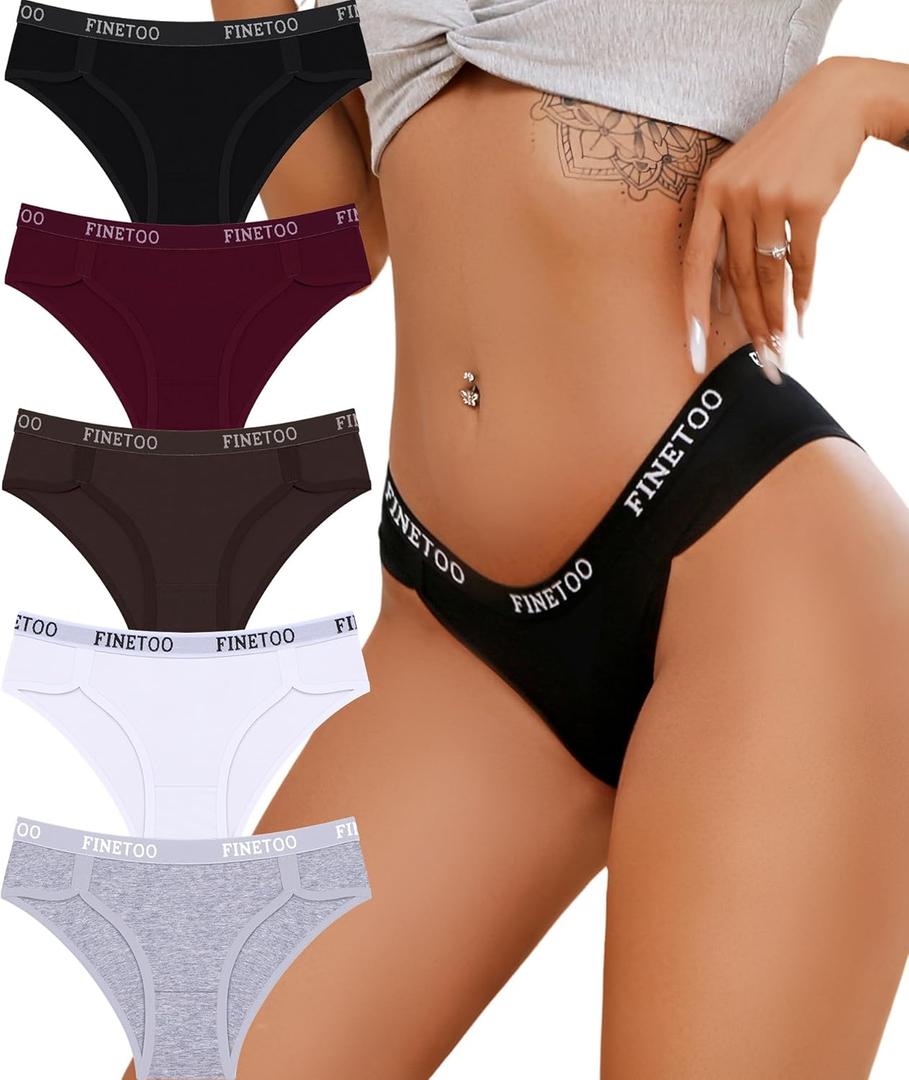 FINETOO Cotton Underwear for Women Cheeky Panties Sexy Hipster Bikini Underwear Elastic Waistband Stretch Briefs 5 Pack (Medium)