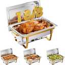 CAMMOO 4 Pans Gold 18/8 (304) Stainless Steel 4 Pack Chafing Dishes for Buffet 9QT Stackable Chafing Dish Buffet Set Food Warmer, Food Warmers for Parties Buffet Catering Events Dinners-RG404