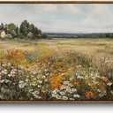 InSimSea Extra Large Framed Vintage Wall Art, Living Room Country Farmhouse Decor, Wildflower Meadow Landscape Canvas Prints, Retro Cottage Long Pictures for Bedroom Above of Bed, 20x40inch