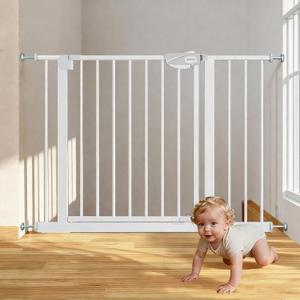 Safety Gate for Stairs & Doorways, Auto-Close Baby Gate or Dog Gate Pressure Mount No Drilling, 30" Tall All Metal Frame with Dual Locking System (White, 30" Tall 29"-43" Wide)