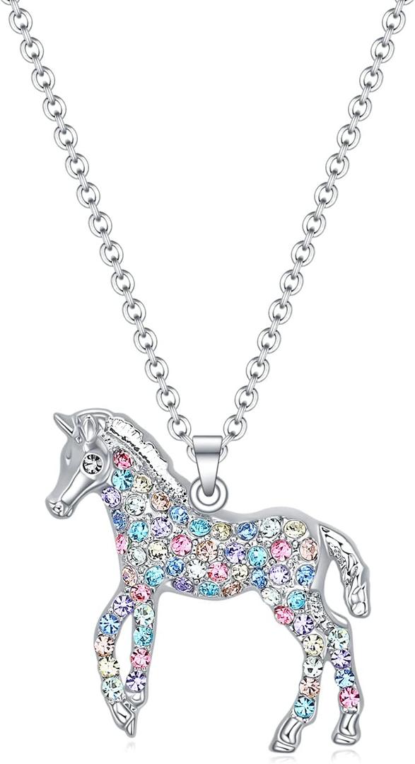 luomart Girls Horse Necklace Gifts,Little Rainbow Horse Jewelry for Women,Initial Letter Necklaces Pendant for Teen Girls Horse Lovers