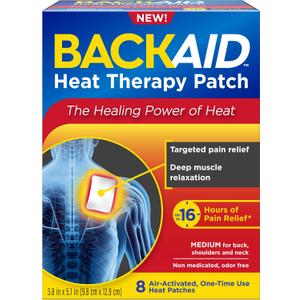 Backaid Heat Therapy Patch, Air-Activated Therapeutic Heat, Medium for Back, Shoulders, and Neck Pain Relief, 8 Count, Expiry: 2026-12-31