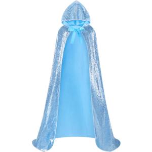 Suhine Mardi Gras Costume Sequins Princess Hooded Cape Costume Shiny Fairy Mermaid Cloaks Cosplay Party God Woman (160 cm, Mainly Silver and Blue)