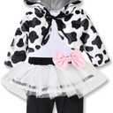 fioukiay Baby Girl Halloween Animal Outfits Infant Long Sleeve Romper Tutu Pant With Hooded Coat 3PC Clothes Set (6-12 Months, White Cow)