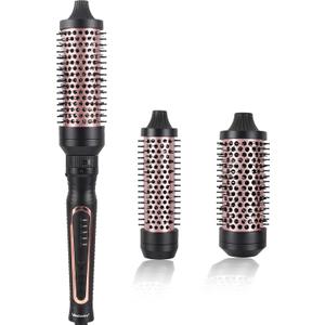 VAGARY 3 in 1 Thermal Brush Set, Heated Round for Blowout Look, Dual Voltage Curling Iron Brush, Ceramic Tourmaline, 3 Detachable Combs, 5 Temperature Settings