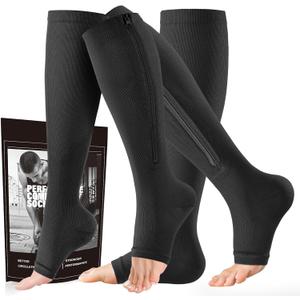 Zipper Compression Socks - 2 Pairs Open Toe Compression Stockings for Men Women 15-20mmHg,Suit for Running, Sport (Large-X-Large)