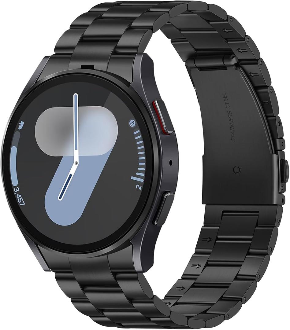 Metal Bands Compatible with Samsung Galaxy Watch, Size: Galaxy Watch 7/6/5/4 40/42/43/44/45/46/47mm No Gap Stainless Steel Strap for Women and Men, Black