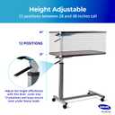 Invacare Bed Table, Height Adjustable & Tilting Overbed Table, Hospital Bedside Table, Medical Rolling Desk with Wheels, Waterproof Medical and Home Use L-Shaped Steel Base Over Bed Tray Table