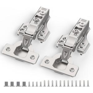 50 Pack 3/4" Full Overlay Soft Close Concealed Hinge for Face Frame  Frameless Door, 3D Adjustment, Clip-on Plate, Slow Self Closing Hidden Satin Nickel, 105 Stainless Steel Hinges, 5/8"