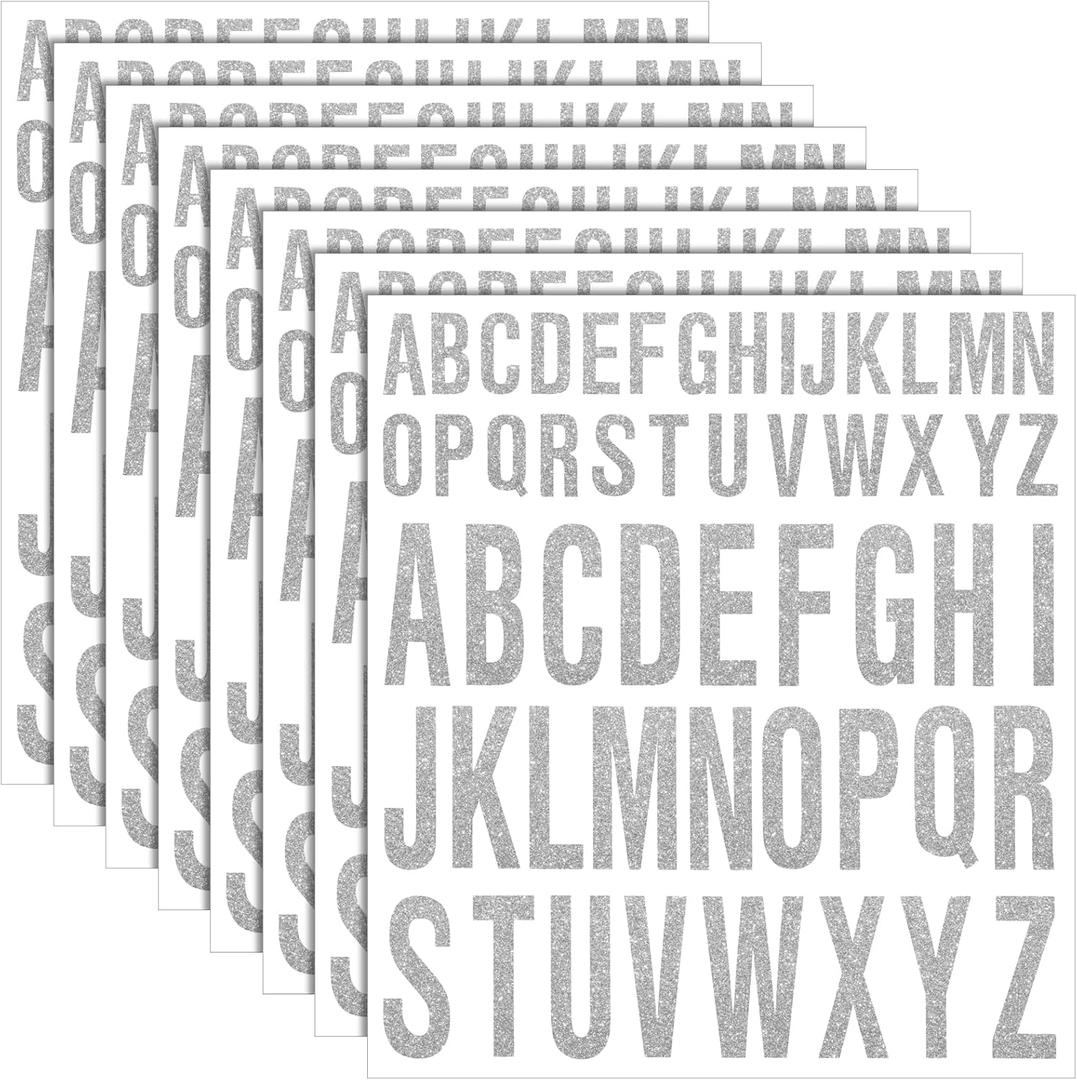 8 Sheet Graduation Cap Decorations, Glitter Letter Stickers Alphabet Stickers Self Adhesive Stick on Letters for Grad Class of 2025 DIY Crafts Classroom(2 Inch, 3 Inch,Glitter Silver)