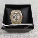 Men's 43mm Iced Out Octagonal Case Silicone Band Watch (GOLD-BLACK)