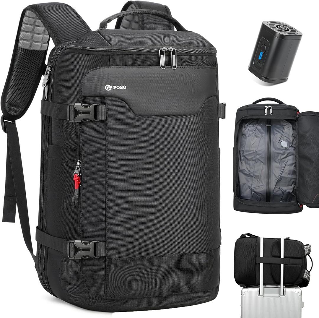 Vacuum Backpack Travel- 60L Expandable Vacuum Seal Compression Vacpack Backpack with Pump, 17 Laptop Compartment, Water-Resistant Business Carry-On Spacevac Pro Backpack, Black