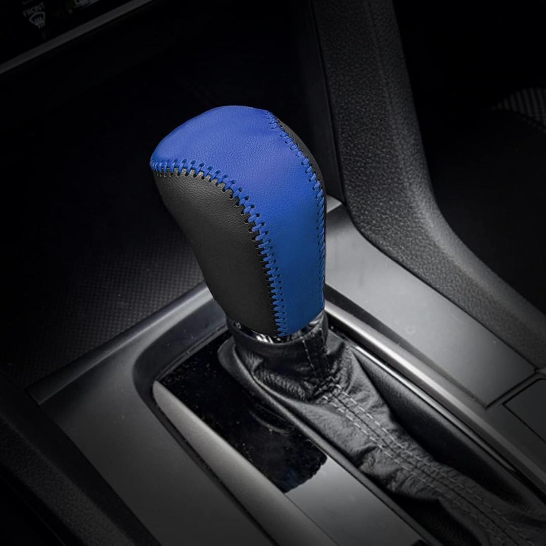 Compatible with DIY Genuine Leather Gear Shift Knob Cover Interior Accessories Protective Decoration for Honda 10th Civic 2016 2017 2018 2019 2020 Black Blue with Blue Stitches