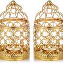 2 Pcs Small Metal Tealight Hanging Birdcage Lantern, Vintage Decorative Centerpieces of Wedding, Party, Gold