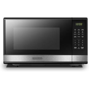 BLACK+DECKER EM031MB11 Digital Microwave Oven with Turntable Push-Button Door, Child Safety Lock, 1000W, 1.1cu.ft, Black & Stainless Steel, 1.1 Cu.ft